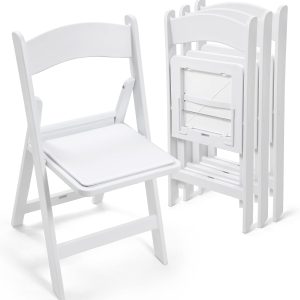 4-Pack White Plastic Folding Chairs with Padded Seats for Events, Dining, and Indoor/Outdoor Use