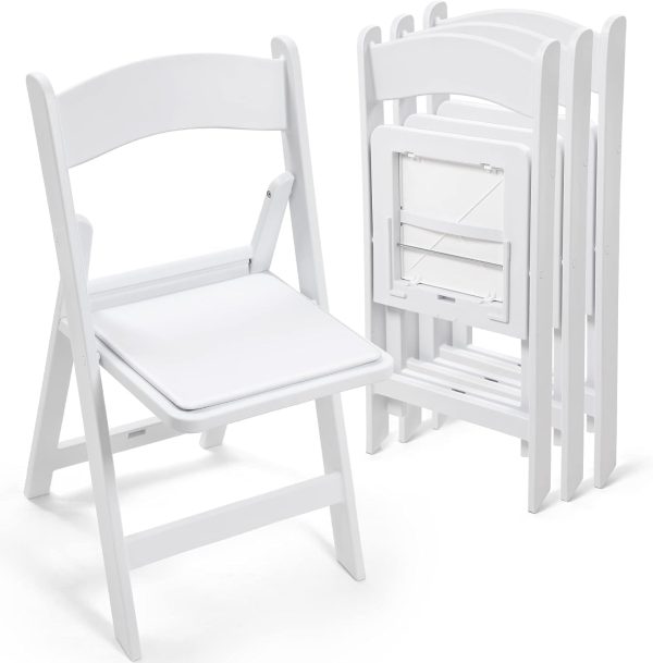 4-Pack White Plastic Folding Chairs with Padded Seats for Events, Dining, and Indoor/Outdoor Use