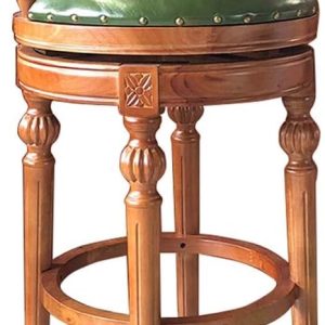 Vintage American Green Leather Swivel Barstool with Solid Wood Backrest