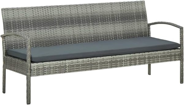 vidaXL 3-Seater Patio Sofa - Gray Poly Rattan with Cushions & Steel Frame