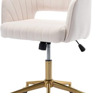 Nrizc Velvet Office Chair, Adjustable Swivel, Ergonomic, Beige