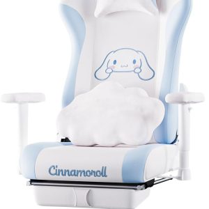 Cinnamoroll Ergonomic Gaming Chair with Lumbar Support and Footrest, White & Blue