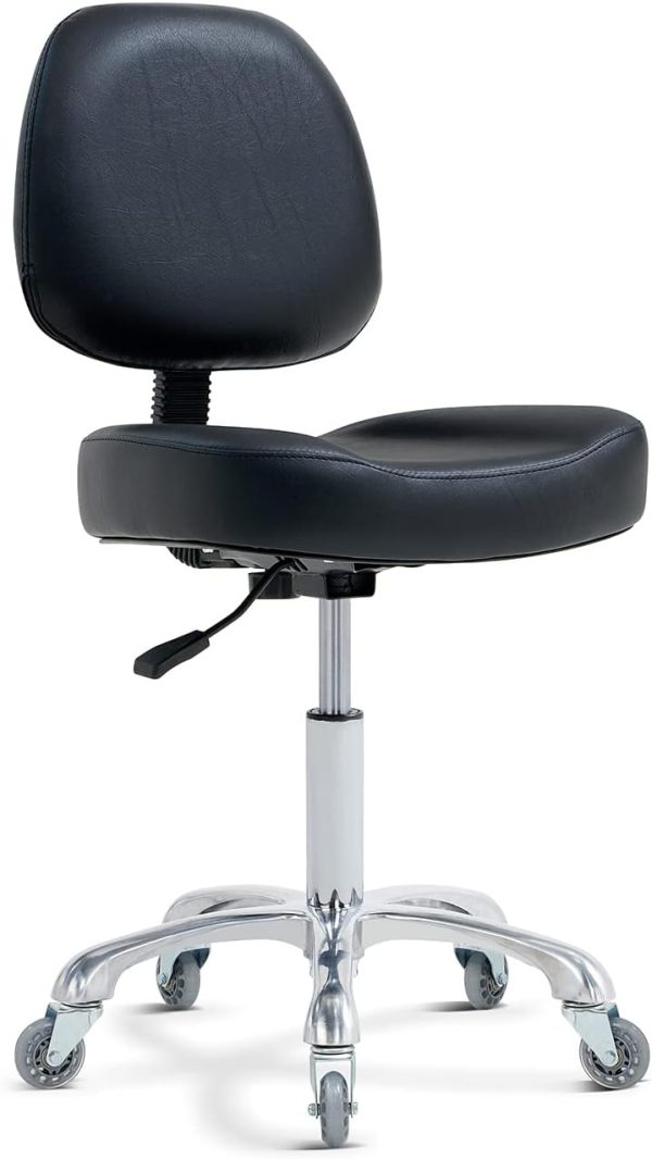 Black Ergonomic Rolling Stool for Esthetician, Makeup, or Office Use