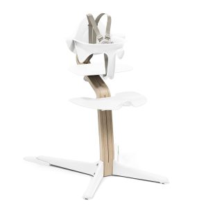 Stokke Nomi High Chair, White/Natural - Active Sitting, Tool-Free Adjustment, Baby Set for 6-24 Months
