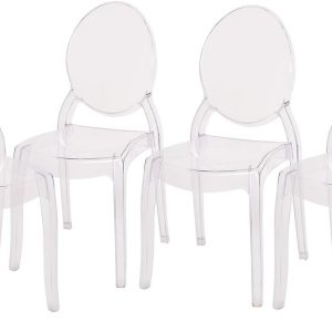 Set of 4 Wide Clear Resin Ghost Chairs, 700 lb Capacity, Indoor/Outdoor Use
