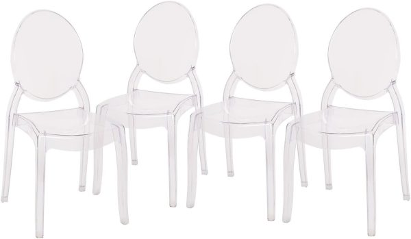 Set of 4 Wide Clear Resin Ghost Chairs, 700 lb Capacity, Indoor/Outdoor Use