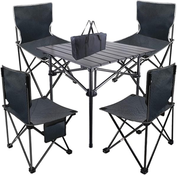 Portable Aluminum Camping Table and Chair Set with Storage Bag, 51x51x53cm