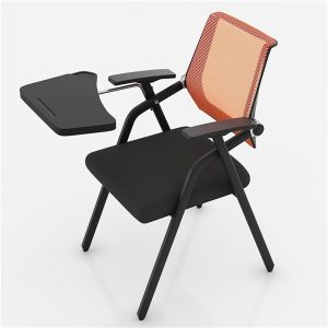 Ergonomic Mesh Office Chair with Attached Desk, Folding Student Chair with Writing Board, Metal Frame, Orange