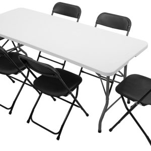 VINGLI 6 FT Folding Table with 6 Chairs for Picnics, Events, and Home Use