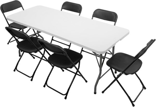 VINGLI 6 FT Folding Table with 6 Chairs for Picnics, Events, and Home Use
