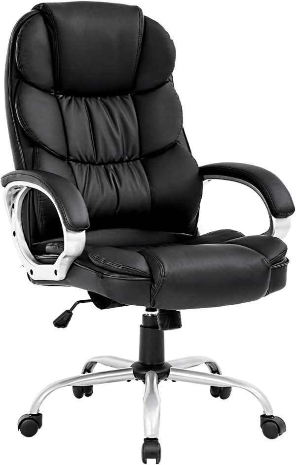 BestOffice Ergonomic Office Chair with Lumbar Support, Arms, Headrest, PU Leather, Black