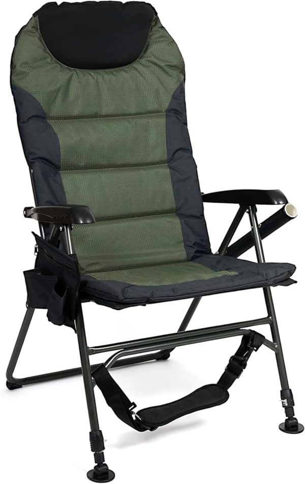 Earth Executive Folding Fishing Chair with Reclining Comfort, Sleek Design, and Adjustable Legs for Outdoor Activities
