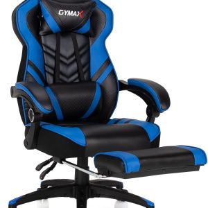 Ergonomic Blue Gaming Chair with Reclining, Footrest, Lumbar Support, and Headrest