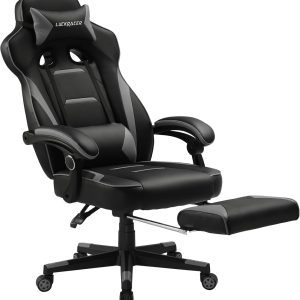 Ergonomic Gaming Chair with Footrest and Lumbar Support, 350lb Capacity, Grey