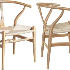 Polynices Wishbone Chair, Mid-Century Modern Wood Y-Back Dining Chair (Natural, Set of 2)