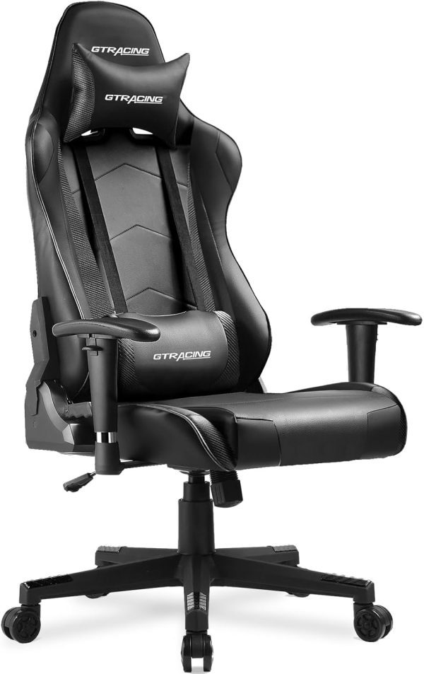 GTRACING Ergonomic Gaming Chair with Adjustable Backrest, Seat, Headrest, and Lumbar Support, Black