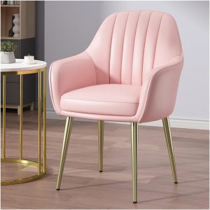 Pink Faux Leather Armchair with Gold Metal Legs for Living Room or Desk