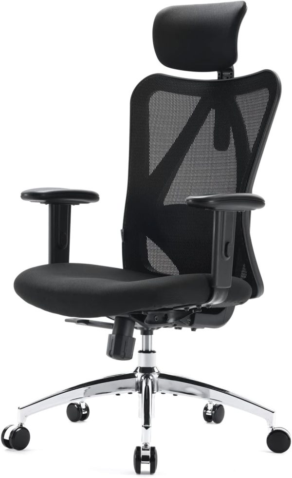 SIHOO M18 Ergonomic Office Chair for Big & Tall with Adjustable Headrest, 2D Armrests, Lumbar Support, PU Wheels, Swivel & Tilt, Black