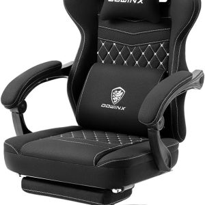 Dowinx Gaming Chair with Breathable Fabric, Spring Cushion, Gel Pad, Massage, Footrest, and Storage Bag, Black