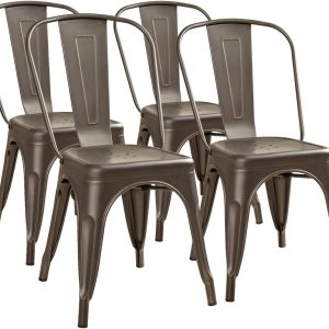 Furmax Stackable Metal Dining Chairs, Set of 4 (Gun)