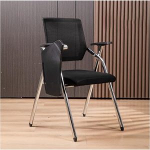 Black Mesh Student Chair with Foldable Desk, Lumbar Support, Tablet Arm, and Cup Holder