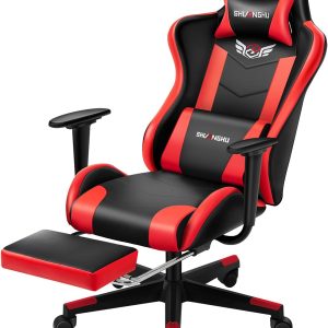 Ergonomic Gaming Office Chair with Reclining, Headrest, Lumbar Support, and Footrest (Red)