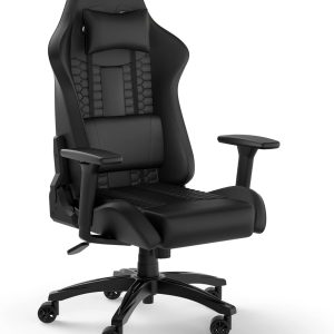 Corsair TC100 Relaxed Gaming Chair – Leatherette, Racing Style, Lumbar & Neck Pillow, Adjustable Height & Arms – Black
