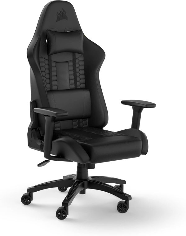 Corsair TC100 Relaxed Gaming Chair – Leatherette, Racing Style, Lumbar & Neck Pillow, Adjustable Height & Arms – Black