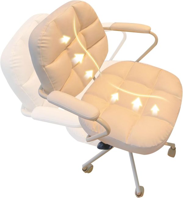 Beige Executive Desk Chair with Tilt, Adjustable Height, Swivel, PU Leather, Steel Base, 330LB Capacity
