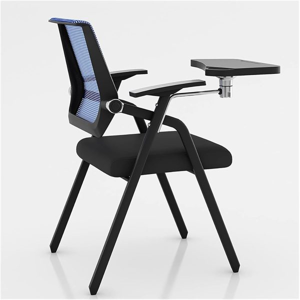 Blue Mesh Office Chair with Folding Desk and Lumbar Support