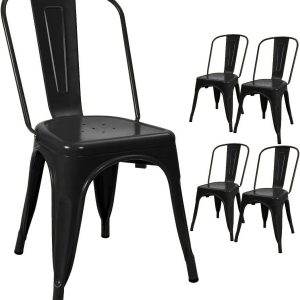 Devoko Metal Stackable Kitchen Dining Chairs, Set of 4 (Black)