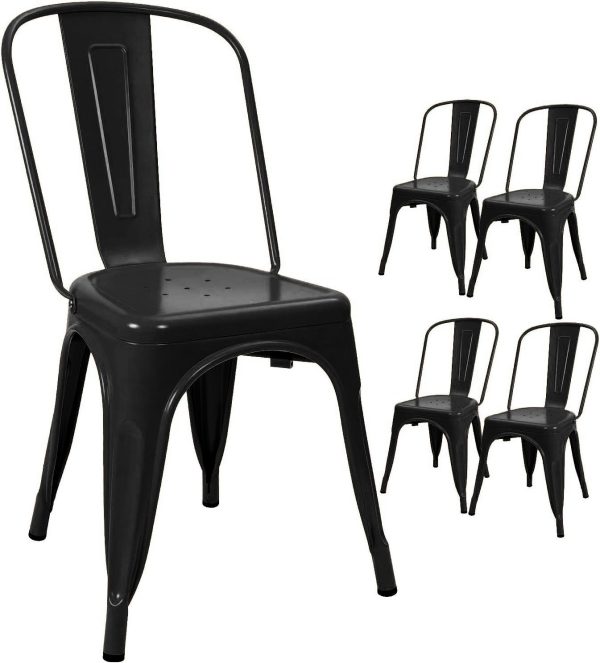 Devoko Metal Stackable Kitchen Dining Chairs, Set of 4 (Black)