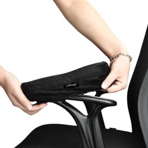 Aloudy Ergonomic Memory Foam Armrest Pads for Office and Gaming Chairs, Stretch Fit, Black (Set of 2)