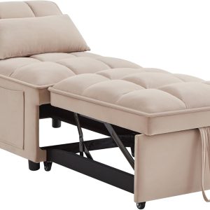 4-in-1 Tufted Single Sofa Bed with Storage, Adjustable Backrest, Pillows, and Convertible Chaise (Taupe)