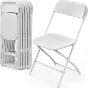 VINGLI 10-Pack White Plastic Folding Chair, Portable Stackable with Steel Frame, 350lb Capacity for Events, Office, Weddings, Picnics, Dining