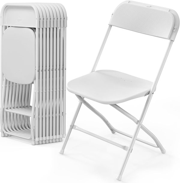 VINGLI 10-Pack White Plastic Folding Chair, Portable Stackable with Steel Frame, 350lb Capacity for Events, Office, Weddings, Picnics, Dining