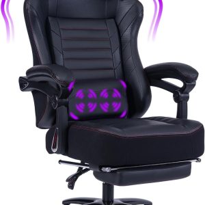 Fantasylab Big & Tall 400lb Gaming Chair with Footrest, Massage, Memory Foam, Adjustable Tilt & Arms