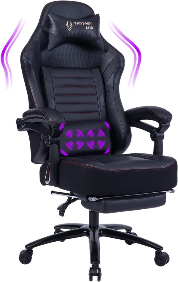 Fantasylab Big & Tall 400lb Gaming Chair with Footrest, Massage, Memory Foam, Adjustable Tilt & Arms