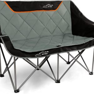 Oversized Padded Folding Loveseat Camping Chair, Heavy Duty, 650 lbs Capacity, Black