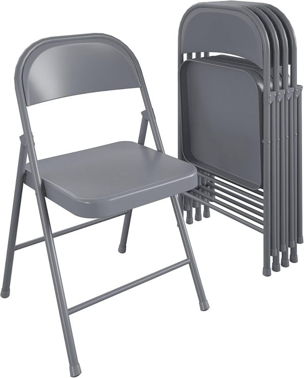Cosco SmartFold Steel Folding Chair, 4-Pack, Grey