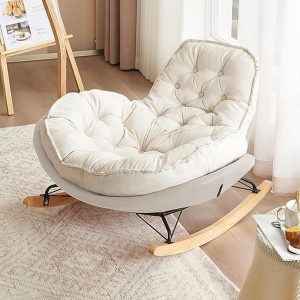 White Large Indoor Solid Wing Back Rocking Chair with Rounded Arms and 7.4-Inch Backrest