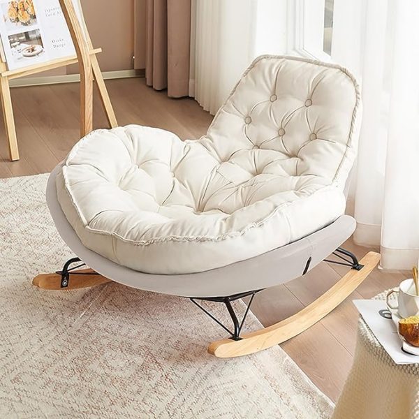 White Large Indoor Solid Wing Back Rocking Chair with Rounded Arms and 7.4-Inch Backrest