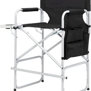 Tall Directors Chair, 41'' Portable Makeup Artist Chair with Side Table, Folding Camping Chair with Cup Holder, Storage Bag, 400LBS Capacity