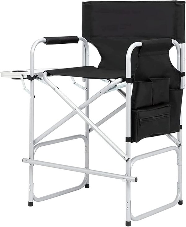 Tall Directors Chair, 41'' Portable Makeup Artist Chair with Side Table, Folding Camping Chair with Cup Holder, Storage Bag, 400LBS Capacity