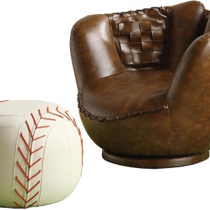 Benzara Baseball Glove 2-Piece Brown and White Living Room Chairs