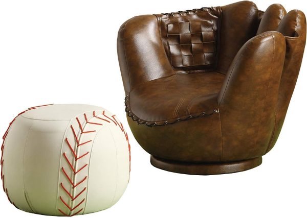 Benzara Baseball Glove 2-Piece Brown and White Living Room Chairs