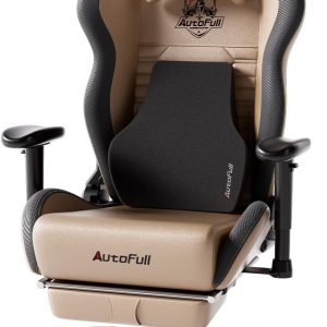 AutoFull C3 Gaming Chair, Ergonomic Racing Style with Lumbar Support, Adjustable High Back, PU Leather, Footrest, Brown