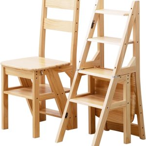 Solid Wood Folding 4-Step Ladder Chair - Dual Purpose Stepladder & Display Stand (Wood, 46x35x90cm)