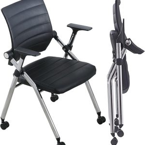 Foldable Ergonomic Office Chair with Wheels and Padded Seat, Black