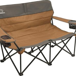 Quilted 2-Person Low Loveseat Camping Chair with Padded Seat and Back by Caddis Sports (Brown)